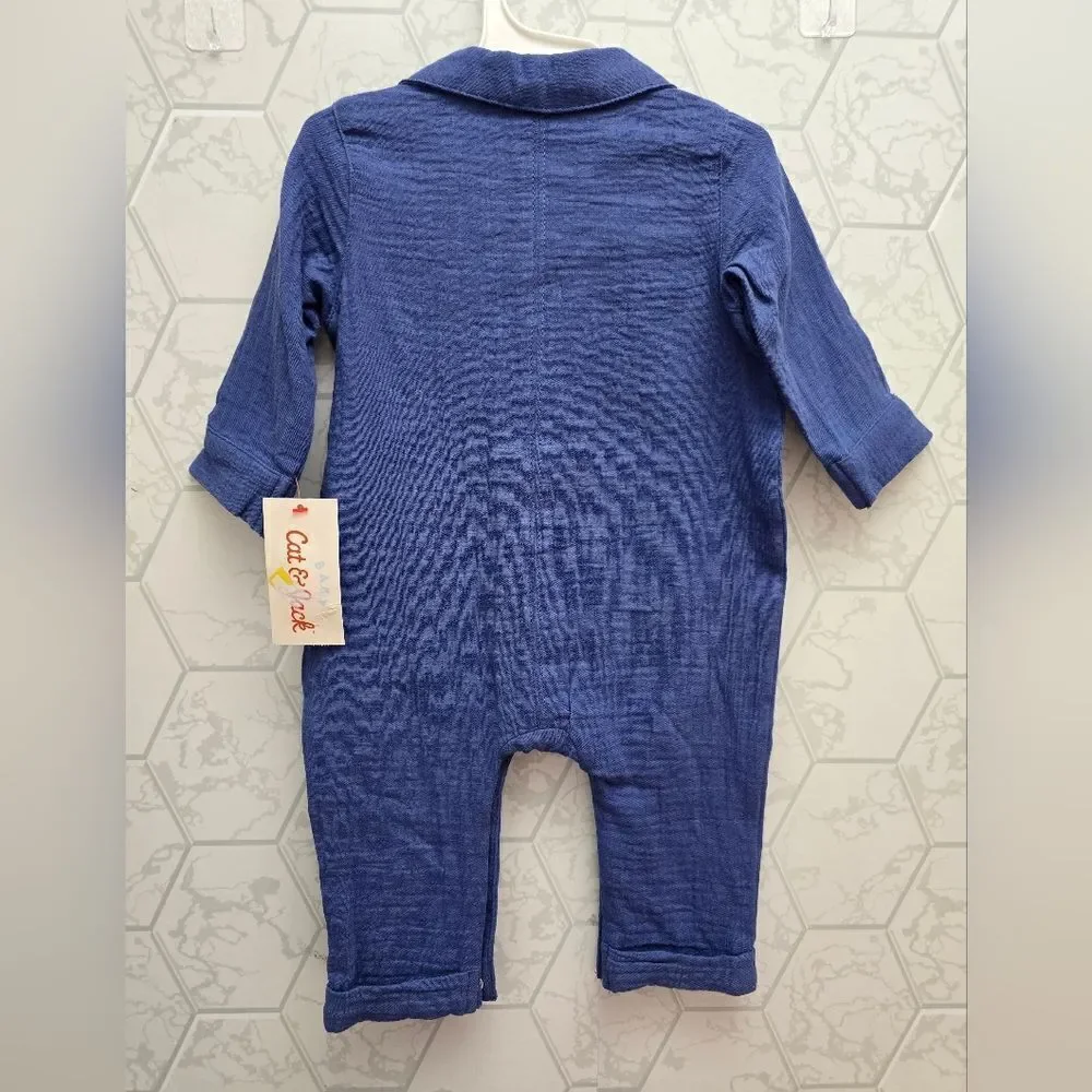 Nwt Baby Boy Blue 100% cotton Gauze Valentine's Spring Easter Romper